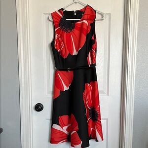 Tommy Hilfiger Black and Red Floral Midi Dress